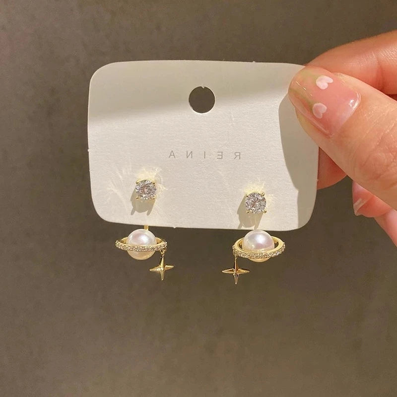 14k Gold Jewelry Real Gold  Earrings Zircon Pearl Twist Luxury Stud Earrings for Women Brincos Pendientes Bijoux