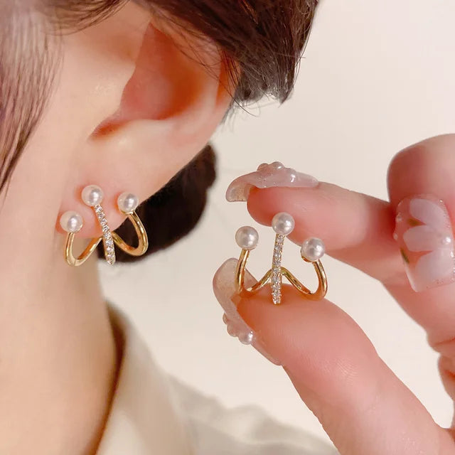 14k Gold Jewelry Real Gold  Earrings Zircon Pearl Twist Luxury Stud Earrings for Women Brincos Pendientes Bijoux