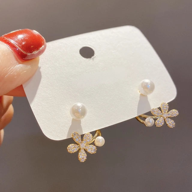 14k Gold Jewelry Real Gold  Earrings Zircon Pearl Twist Luxury Stud Earrings for Women Brincos Pendientes Bijoux
