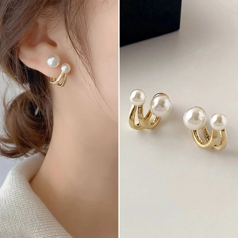 14k Gold Jewelry Real Gold  Earrings Zircon Pearl Twist Luxury Stud Earrings for Women Brincos Pendientes Bijoux