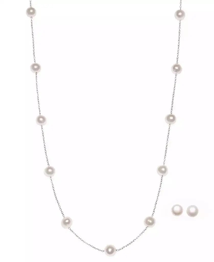2-Pc. Set Cultured Freshwater Pearl (6-1/2 - 7mm) Collar Necklace & Matching Stud Earrings