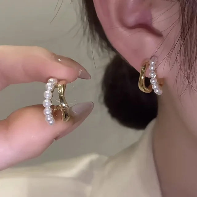 14k Gold Jewelry Real Gold  Earrings Zircon Pearl Twist Luxury Stud Earrings for Women Brincos Pendientes Bijoux