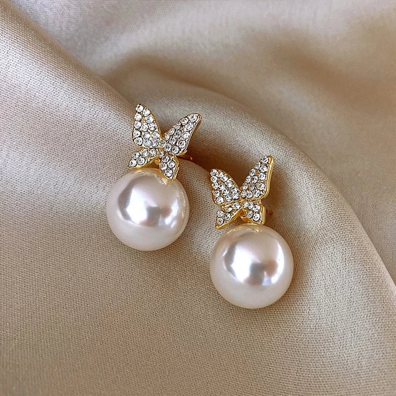 14k Gold Jewelry Real Gold  Earrings Zircon Pearl Twist Luxury Stud Earrings for Women Brincos Pendientes Bijoux