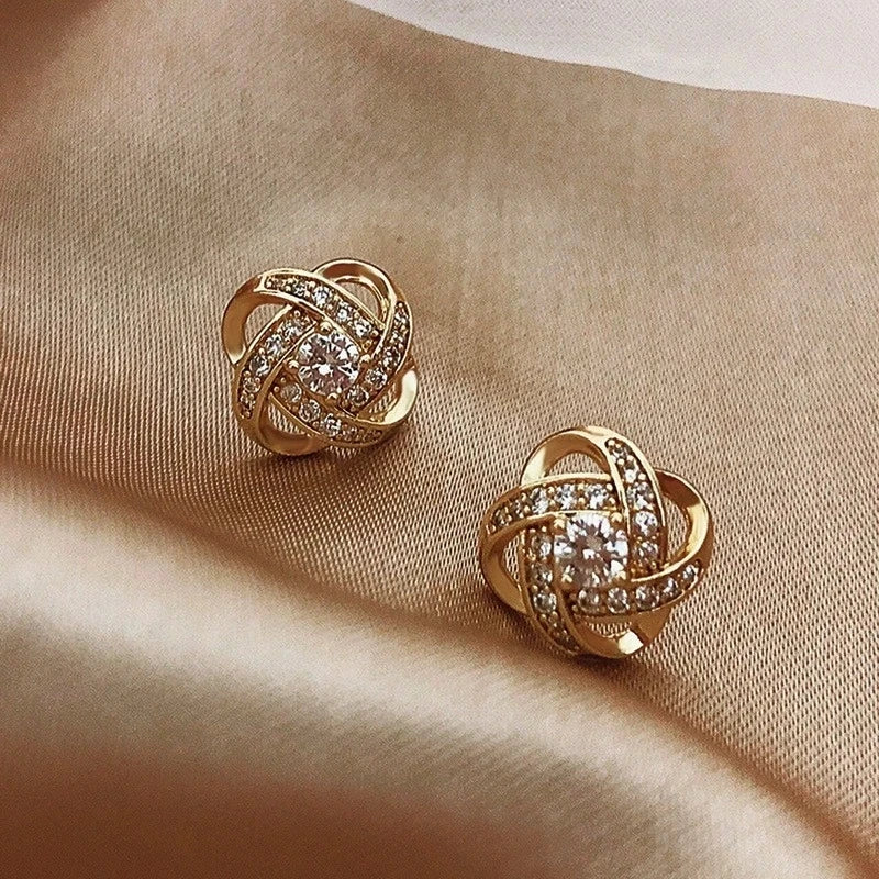 14k Gold Jewelry Real Gold  Earrings Zircon Pearl Twist Luxury Stud Earrings for Women Brincos Pendientes Bijoux