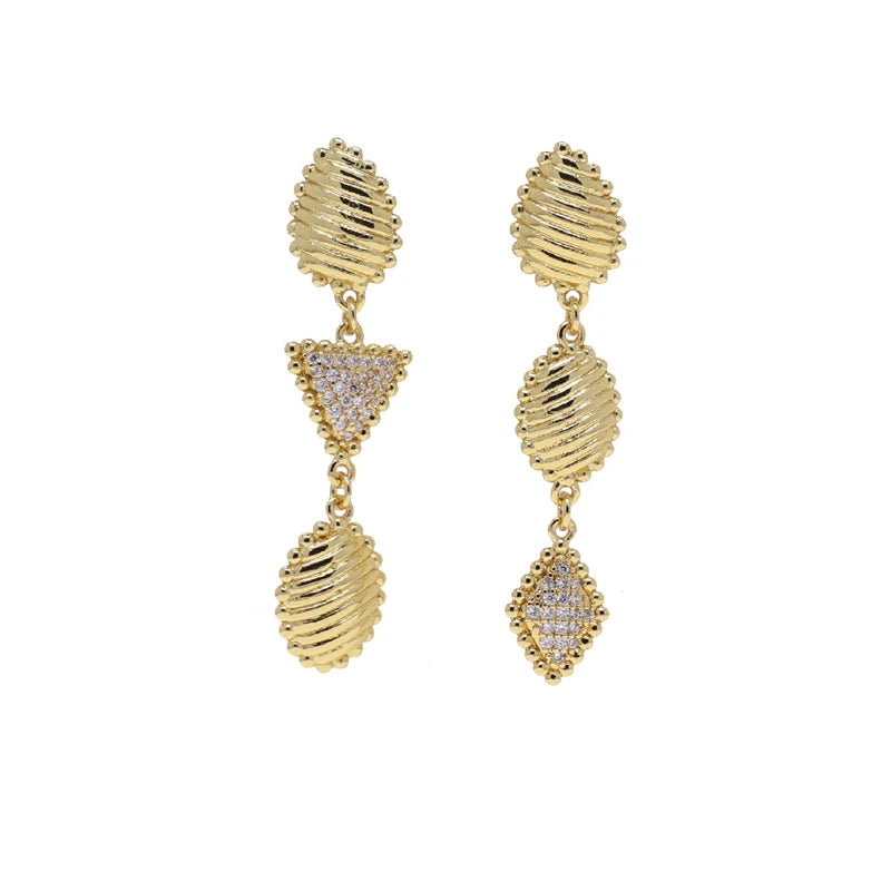 2025 New Fashion Women Jewelry Set Geoemtric Charm CZ Station Link Chain Gold Color Dangle Earring Long Double Layer Necklace