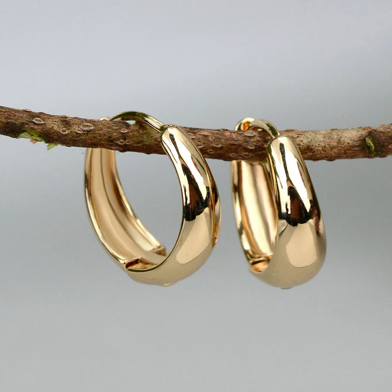 Gold Color Round Chunky Huggie Hoop Earrings