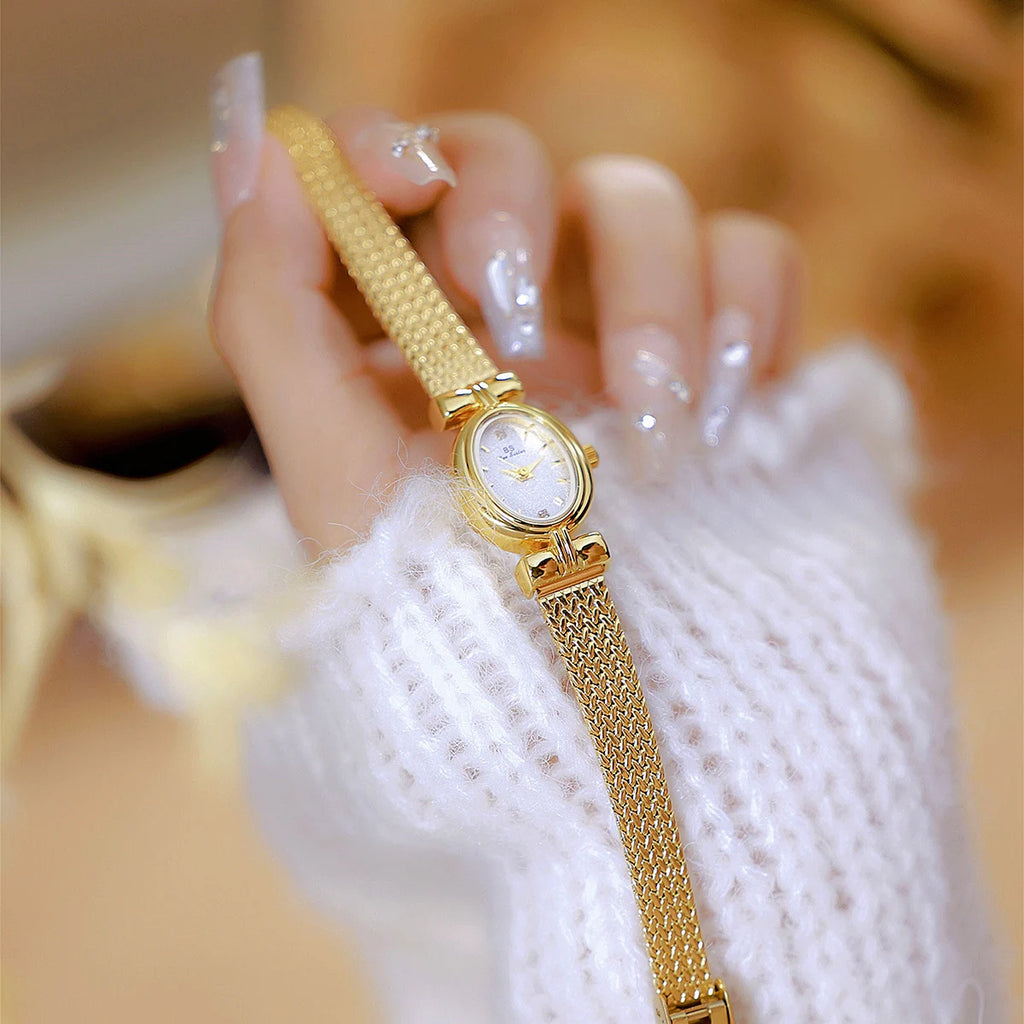 New Ladies Watches Vintage Luxury High Quality Gold Oval Small Wrist Watch Gift Women 2024 Fashion Golden Quartz Wristwatch